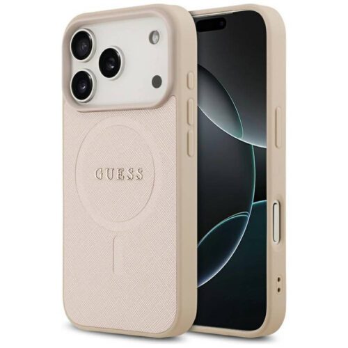 Guess Saffiano klasszikus logós MagSafe tok iPhone 17 Pro rózsaszínhez