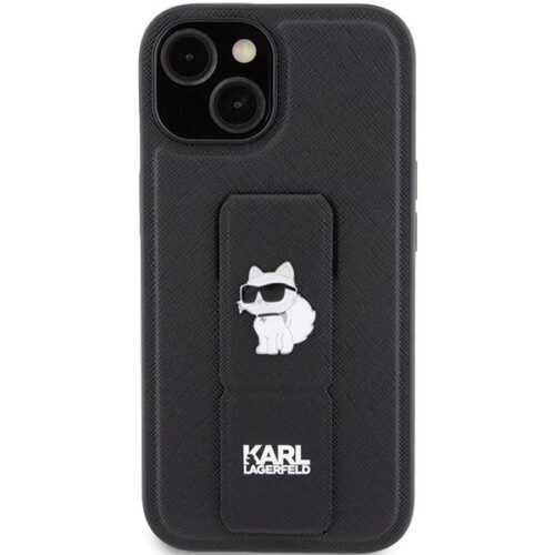 Karl Lagerfeld KLHCP15MGSACHPK iPhone 15 Plus 6.7" fekete keménytok Gripstand Saffiano Choupette Pins - Image 2