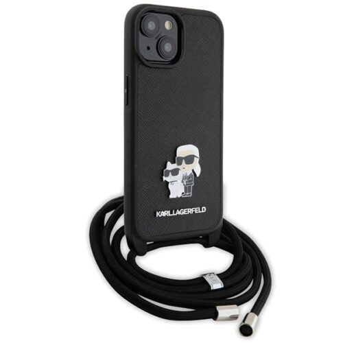 Karl Lagerfeld KLHCP15MSAKCPSK iPhone 15 Plus 6.7" keménytok fekete Crossbody táska Saffiano Karl & Choupette - Image 2