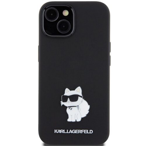 Karl Lagerfeld KLHCP15MSMHCNPK iPhone 15 Plus 6.7" fekete szilikon Choupette fém kitűzős tok - Image 2