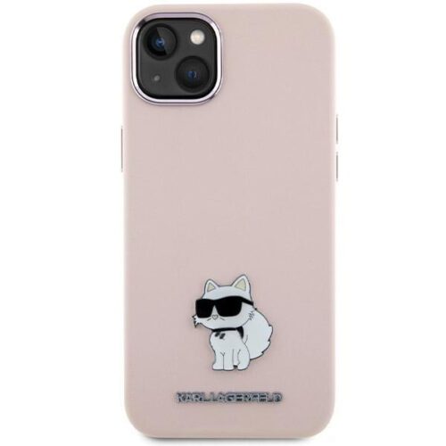 Karl Lagerfeld KLHCP15MSMHCNPP iPhone 15 Plus 6.7" rózsaszín szilikon Choupette fém kitűzős tok - Image 2