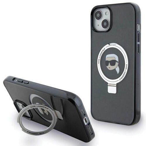 Karl Lagerfeld KLHMP15MHMRSKHK iPhone 15 Plus 6.7" fekete keménytok gyűrűs állvány Karl Head MagSafe