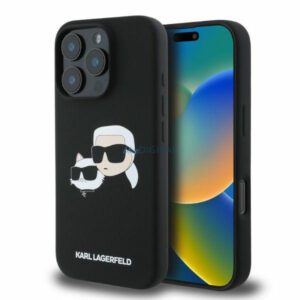 Karl Lagerfeld KLHMP16LSKCHPPLK Silicone Double Heads Print MagSafe keménytok iPhone 16 Pro - fekete