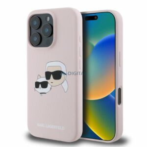 Karl Lagerfeld KLHMP16LSKCHPPLP Silicone Double Heads Print MagSafe keménytok iPhone 16 Pro - rózsaszín