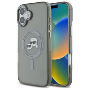 Karl Lagerfeld KLHMP16MHLSKCK iPhone 16 Plus 6.7" fekete keménytok IML fém Karl&Choupette fej