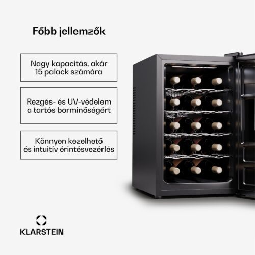 Klarstein Silent Vino 15 Uno Borhűtő 39 l / 15 palack 5-18 °C Érintős - Image 4