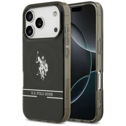 US Polo DH és alsó csíkos logó MagSafe tok iPhone 17 Pro Fekete