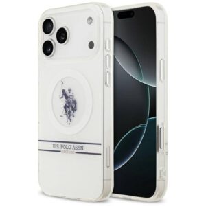 US Polo DH és alsó csíkos logó MagSafe tok iPhone 17 Pro Max Fehér