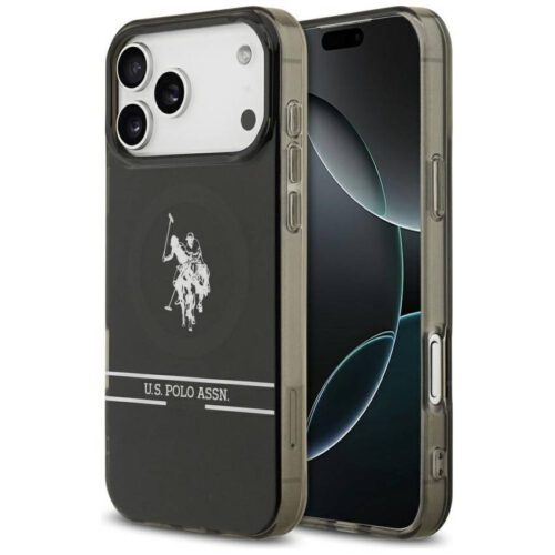 US Polo DH és alsó csíkos logó MagSafe tok iPhone 17 Pro Max fekete