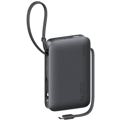 USAMS CD228 XR Series powerbank beépített Type-C és Lightning kábellel 10000mAh 20W - fekete
