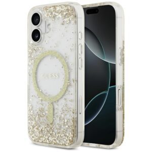 Guess gyanta alsó csillogó MagSafe tok iPhone 17 arany