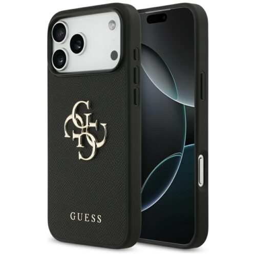 Guess szemcsés Big 4G & Classic Logo tok iPhone 17 Pro Max készülékhez fekete