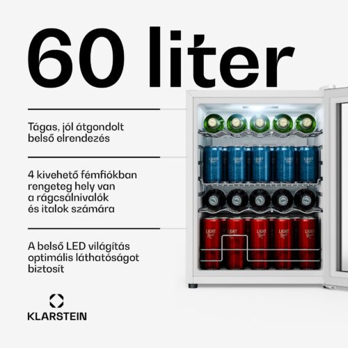 Klarstein Beersafe italhűtő üvegajtóval | 64 x 48 cm | 60 liter | 85 W | Ezüst/Fehér - Image 2