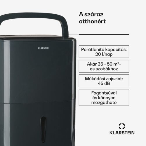 Klarstein DryFy20 Párátlanító 420W 20l/d 230m³/h 35-50m² DrySelect 45dB Szürke - Image 10