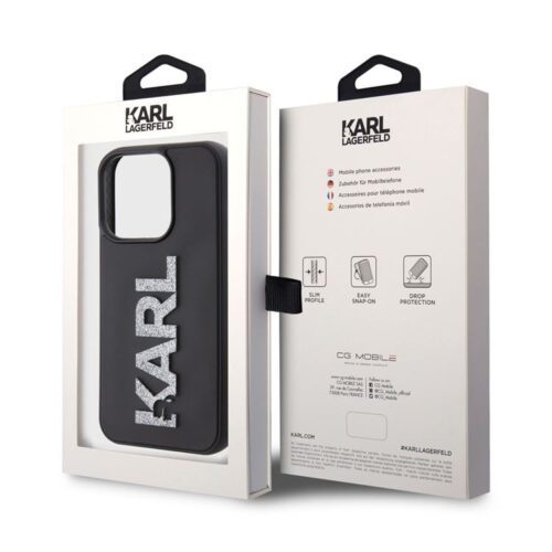 Apple iPhone 15 Pro Max KARL LAGERFELD KLHCP15X3DMBKCK Glitter Hátlap - Fekete - Image 2