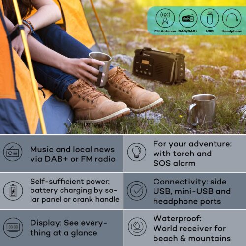 Auna Patagonia DAB+ Kültéri rádió DAB / DAB+ / FM Töltés USB hajtókarral SOS Riasztó Vízálló - Image 2