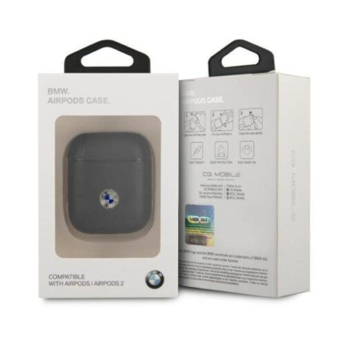 BMW BMA2SSLBK AirPods 1/2 tok fekete Geniune bőr ezüst logó - Image 2