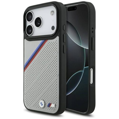 BMW M trikolor fém logó MagSafe tok iPhone 17 Pro szürke