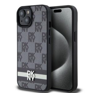 DKNY DKHCP15MPCPTSSK Leather Checkered Mono Pattern & Printed Stripes tok iPhone 15 Plus - fekete
