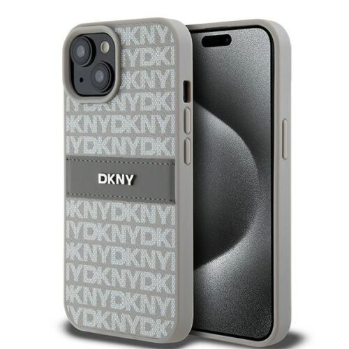 DKNY DKHCP15MPRTHSLE Leather Mono Stripe & Metal Logo tok iPhone 15 Plus - bézs