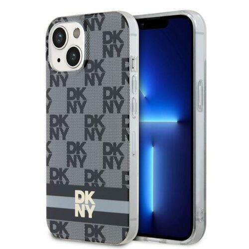 DKNY DKHMP15MHCPTSK IML Checkered Mono Pattern & Printed Stripes MagSafe-kompatibilis tok iPhone 15 Plus - fekete
