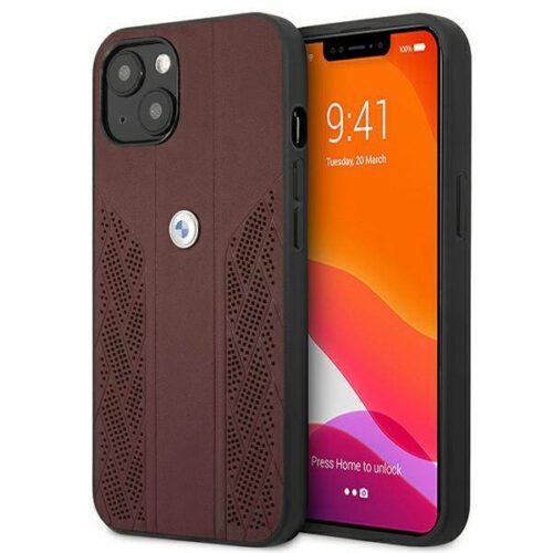 Etui BMW BMHCP13MRSPPR iPhone 13 6.1" piros keménytok Bőr Curve perforált bőrből