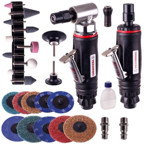 Pneumatikus köszörű és sarokcsíszoló készletben tartozékokkal 50mm 75mm (6 mm-es szárakkal) - TC Technic AT-703432-32K