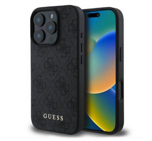 GUESS 4G METAL GOLD LOGO műanyag telefonvédő (textil hátlap) FEKETE Apple iPhone 16 Pro