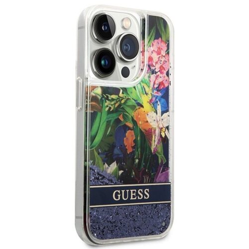Guess GUHCP14LLFLSB Flower Liquid Glitter tok iPhone 14 Pro - kék - Image 2