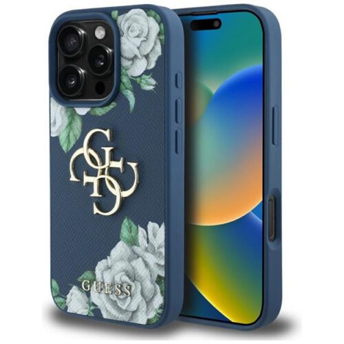 Guess GUHCP16LPGROP4MB Grained Roses Big 4G Logo tok iPhone 16 Pro - kék