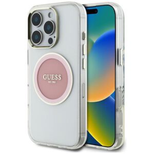 Guess GUHMP16LHTDRCEDP IML Metal Colored Circle Classic Logo MagSafe-kompatibilis tok iPhone 16 Pro - rózsaszín