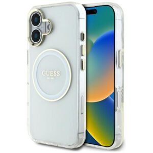 Guess GUHMP16SHTDRCEDH IML Metal Colored Circle Classic Logo MagSafe-kompatibilis tok iPhone 16 - fehér