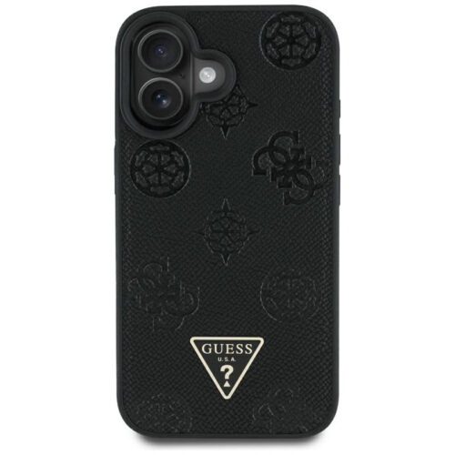 Guess GUHMP16SPGBTMK Grained Hot Stamp Peony Triangle Logo MagSafe-kompatibilis tok iPhone 16 - fekete - Image 2
