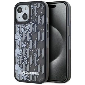 Karl Lagerfeld KLHCP15SLKLGKCCK Liquide Glitter Monogram Gradient tok iPhone 15 - fekete