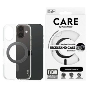PanzerGlass Feature Kickstand MagSafe-kompatibilis tok iPhone 16 - fekete-átlátszó