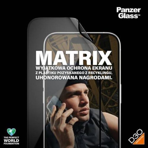 PanzerGlass Matrix D3O rPET hibrid üveg fekete szegéllyel felhelyezést segítő kerettel iPhone 15 Pro - Image 2