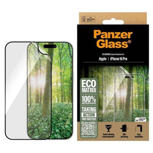 PanzerGlass Matrix újrahasznosított fólia fekete szegéllyel iPhone 16 Pro