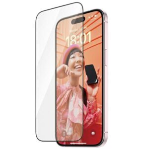 PanzerGlass Re:fresh Glass oleofób edzett üveg fekete szegéllyel felhelyezést segítő kerettel iPhone 15