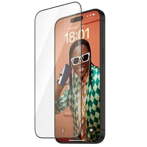 PanzerGlass Re:fresh Glass oleofób edzett üveg fekete szegéllyel felhelyezést segítő kerettel iPhone 15 Pro Max