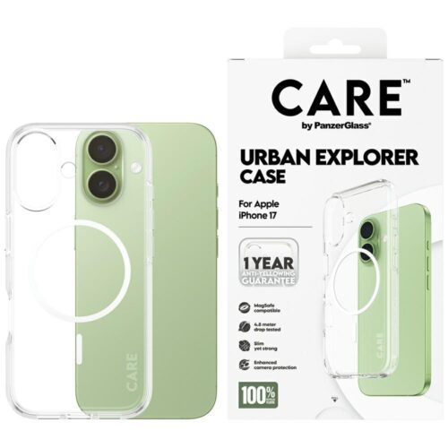 CARE by PanzerGlass zászlóshajó Urban Explorer Case w. White MagSafe iPhone 17-hez Tiszta