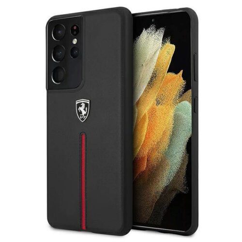 Ferrari FEOSIHCS21LBK S21 Ultra G998 fekete Off Track bőr Nylon csíkos keménytok
