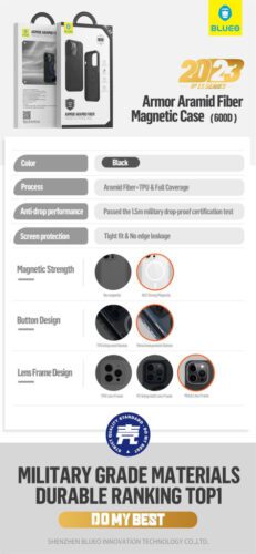 Apple iPhone 14 Pro Max Blueo Armor Aramid Fiber (600D) Magsafe Hátlap - Fekete - Image 2