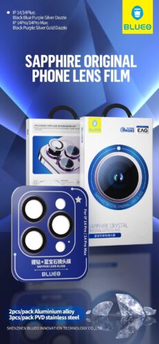 Apple iPhone 14 Pro/14 Pro Max Blueo Excluzív 3D Kamera Védő Zafírüveg - Lila