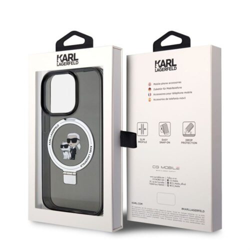 Apple iPhone 15 Pro KARL LAGERFELD KLHMP15LHMRSKCK MagSafe Ringstand Hátlap - Fekete - Image 2