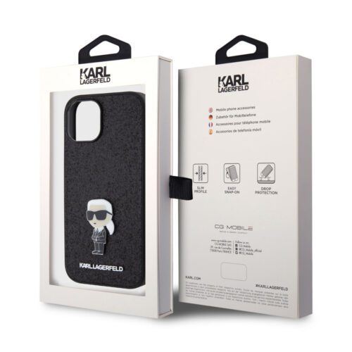 Apple iPhone 16 KARL LAGERFELD KLHCP16SGKNPSK Glitter Hátlap - Fekete - Image 2