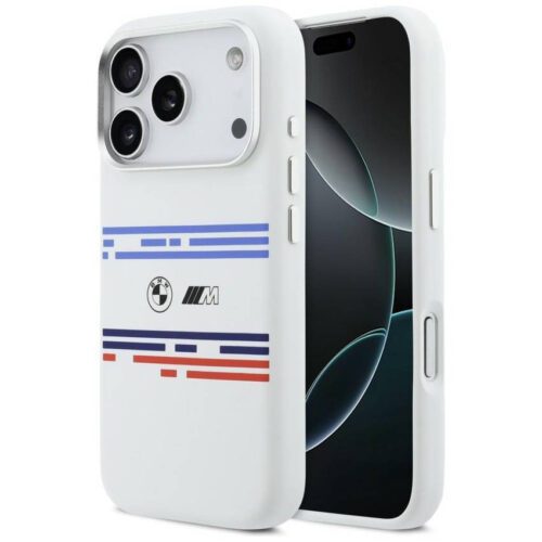 BMW M szilikon vízszintes vonal MagSafe tok iPhone 17 Pro fehér
