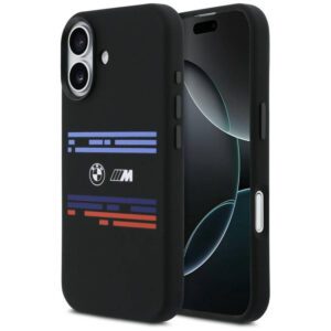 BMW M szilikon vízszintes vonalú MagSafe tok iPhone 17 Fekete