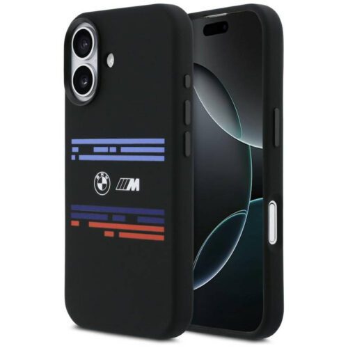 BMW M szilikon vízszintes vonalú MagSafe tok iPhone 17 Fekete