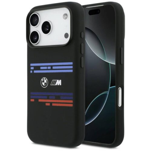 BMW M szilikon vízszintes vonalú MagSafe tok iPhone 17 Pro-hoz Fekete