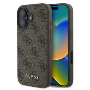 GUESS 4G METAL GOLD LOGO műanyag telefonvédő (textil hátlap) BARNA Apple iPhone 16
